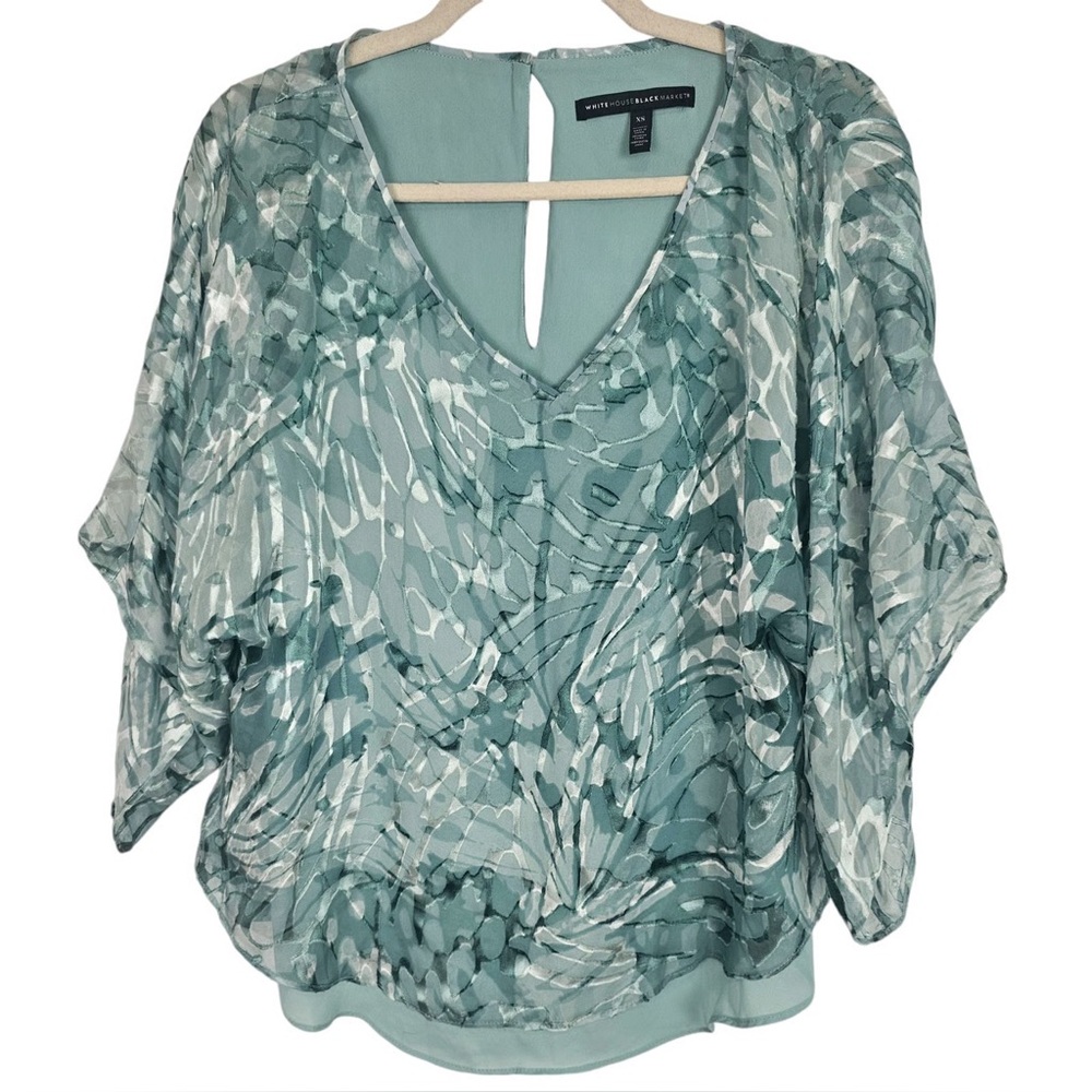 White House Black Market Teal Patterned Blouse